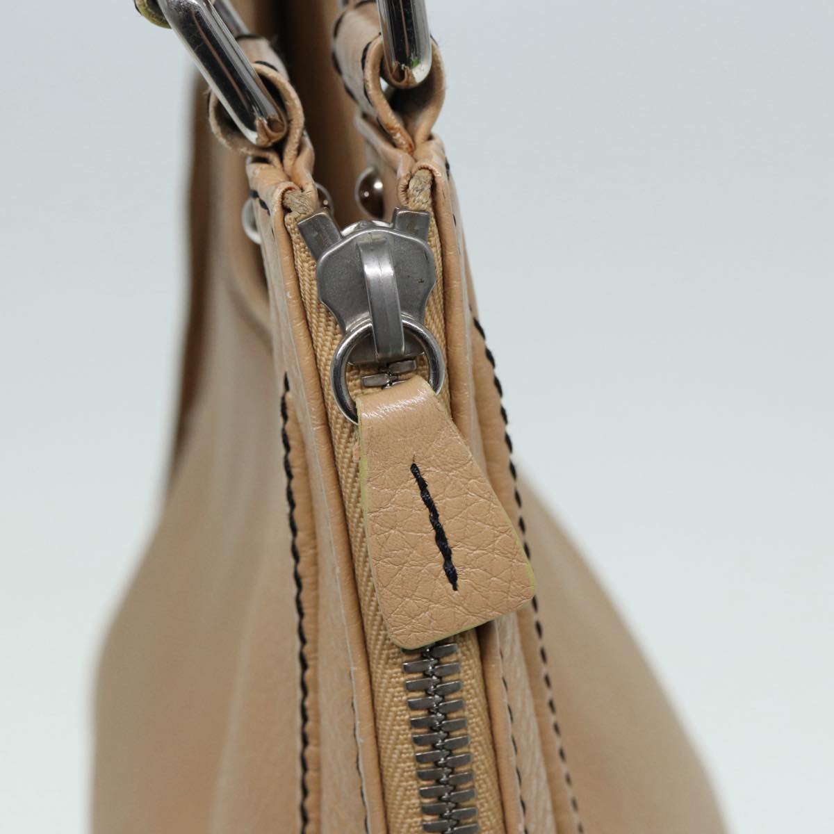 CHANEL Fringe Hand Bag Leather Beige CC 87088
