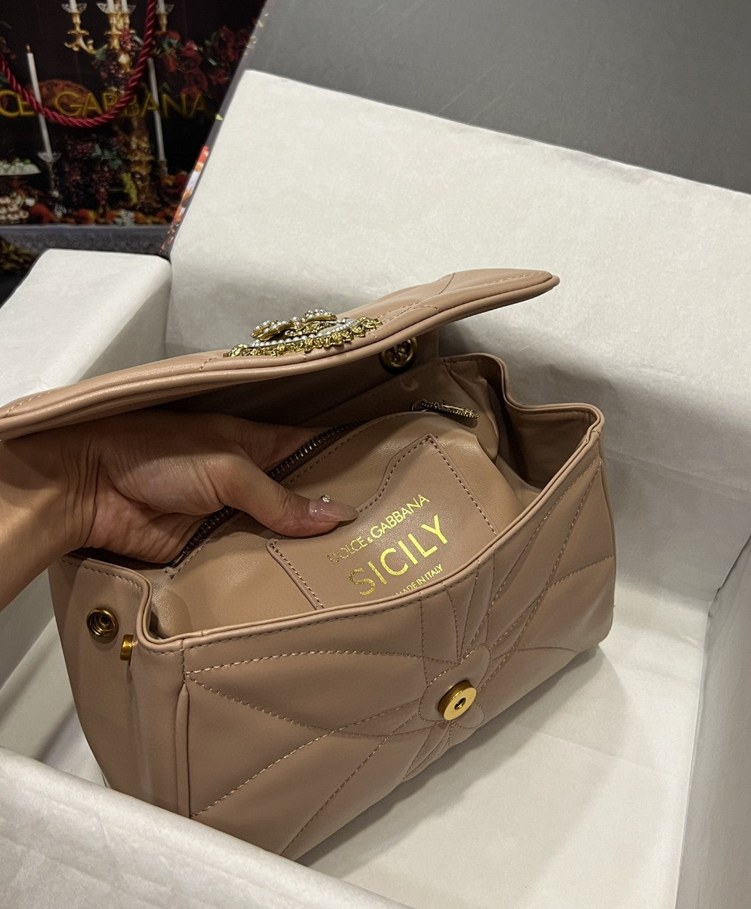 GLAMI Large Devotion Shoulder Bag In Quilted Nappa Beige For Women 11.4in/29cm GLAMI