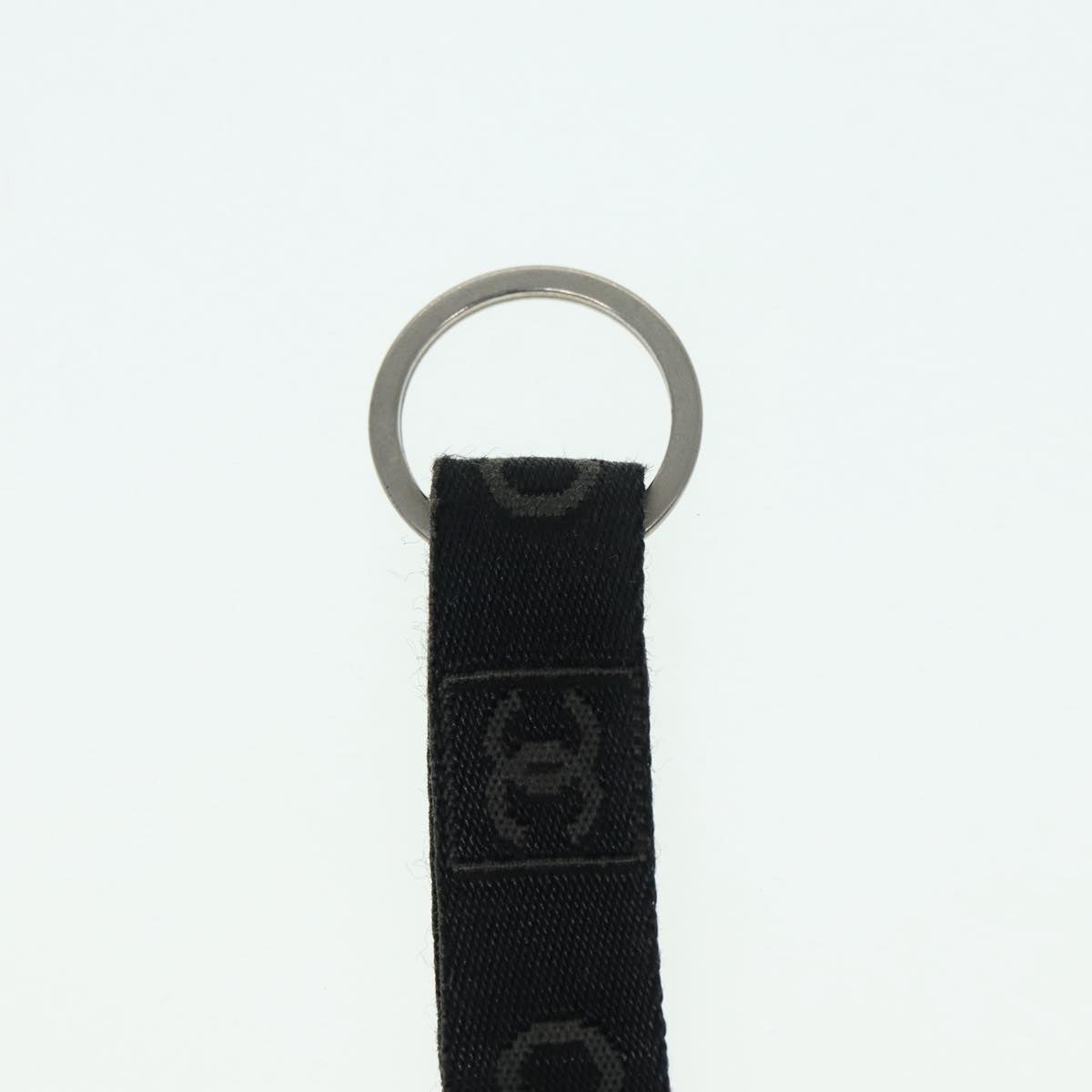 CHANEL Neck Strap Nylon Black Silver CC 87128