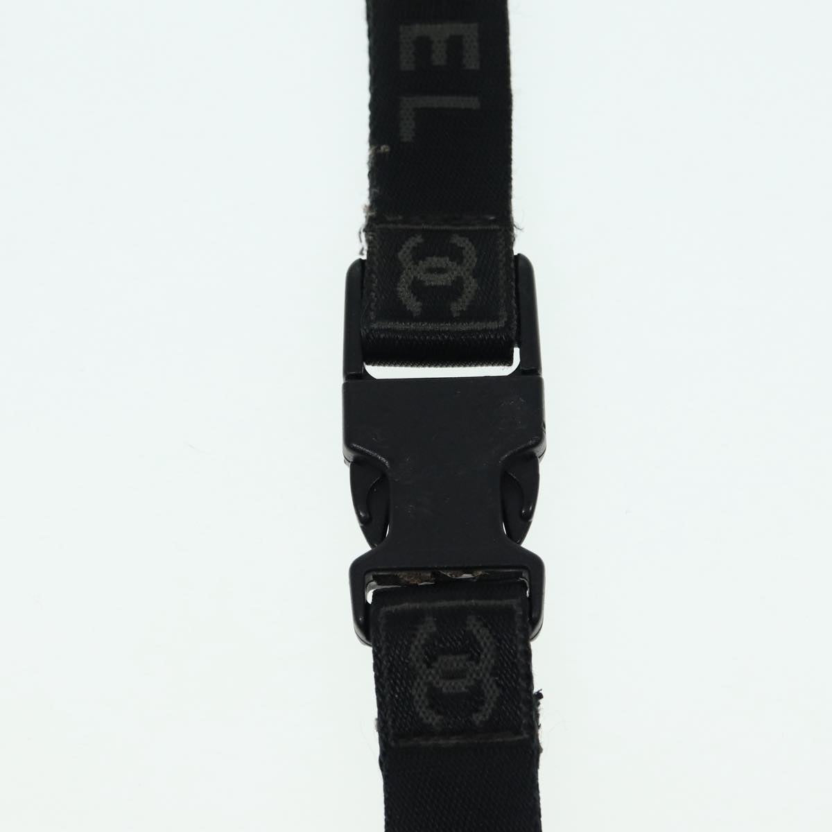 CHANEL Neck Strap Nylon Black Silver CC 87128