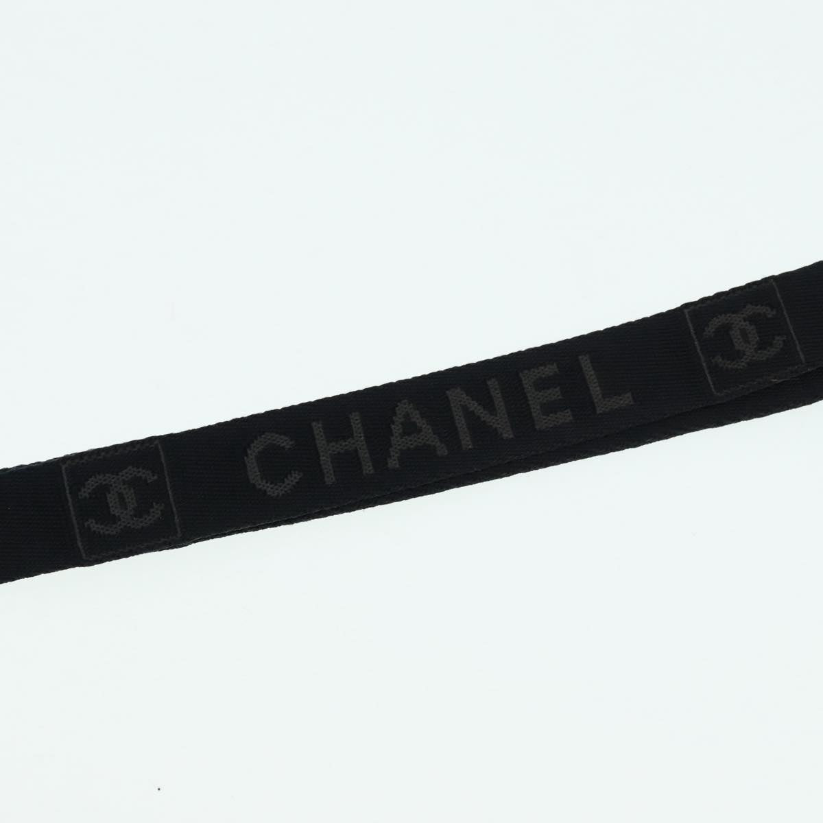 CHANEL Neck Strap Nylon Black Silver CC 87128