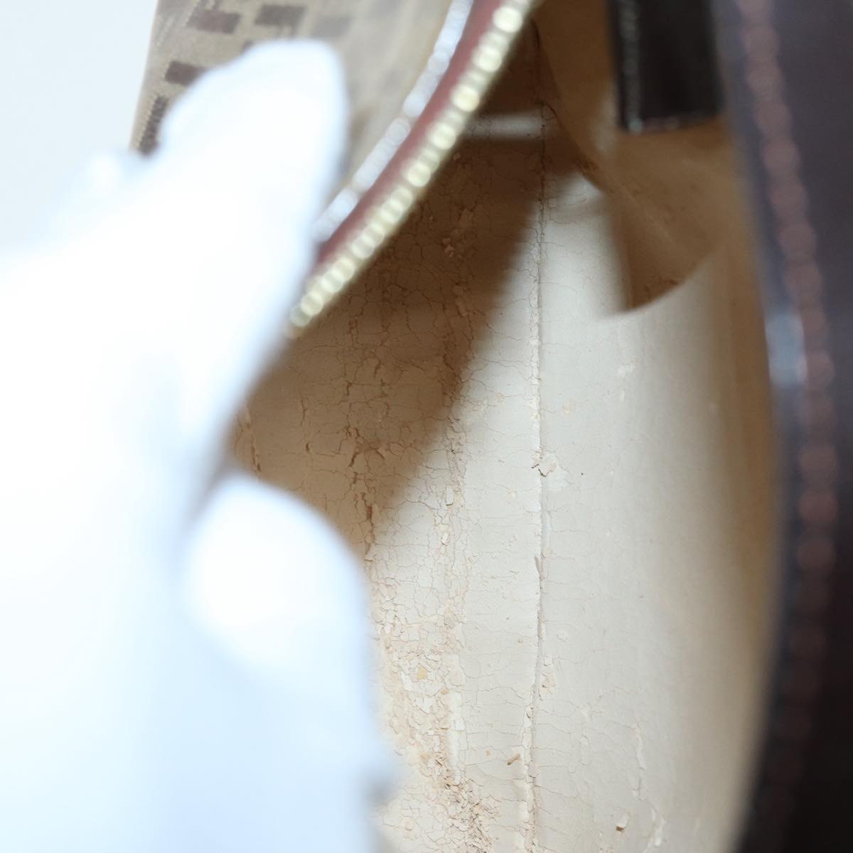 FENDI Zucchino Canvas Hand Bag Beige Gold 87208
