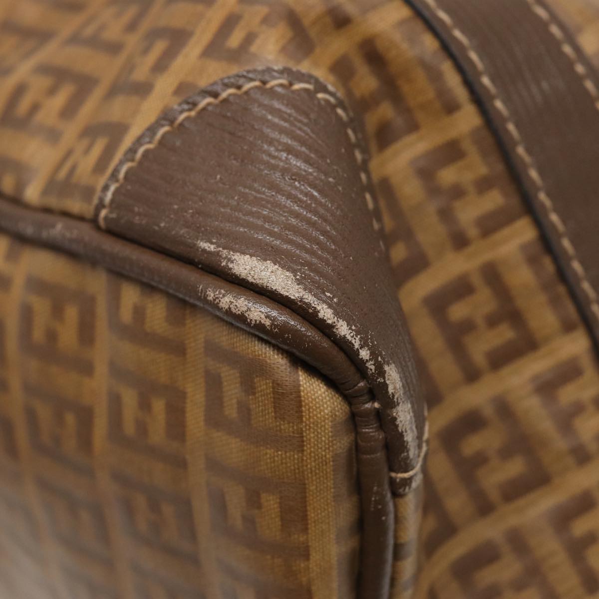 FENDI Zucchino Canvas Boston Bag Vintage Beige Brown gold 87247