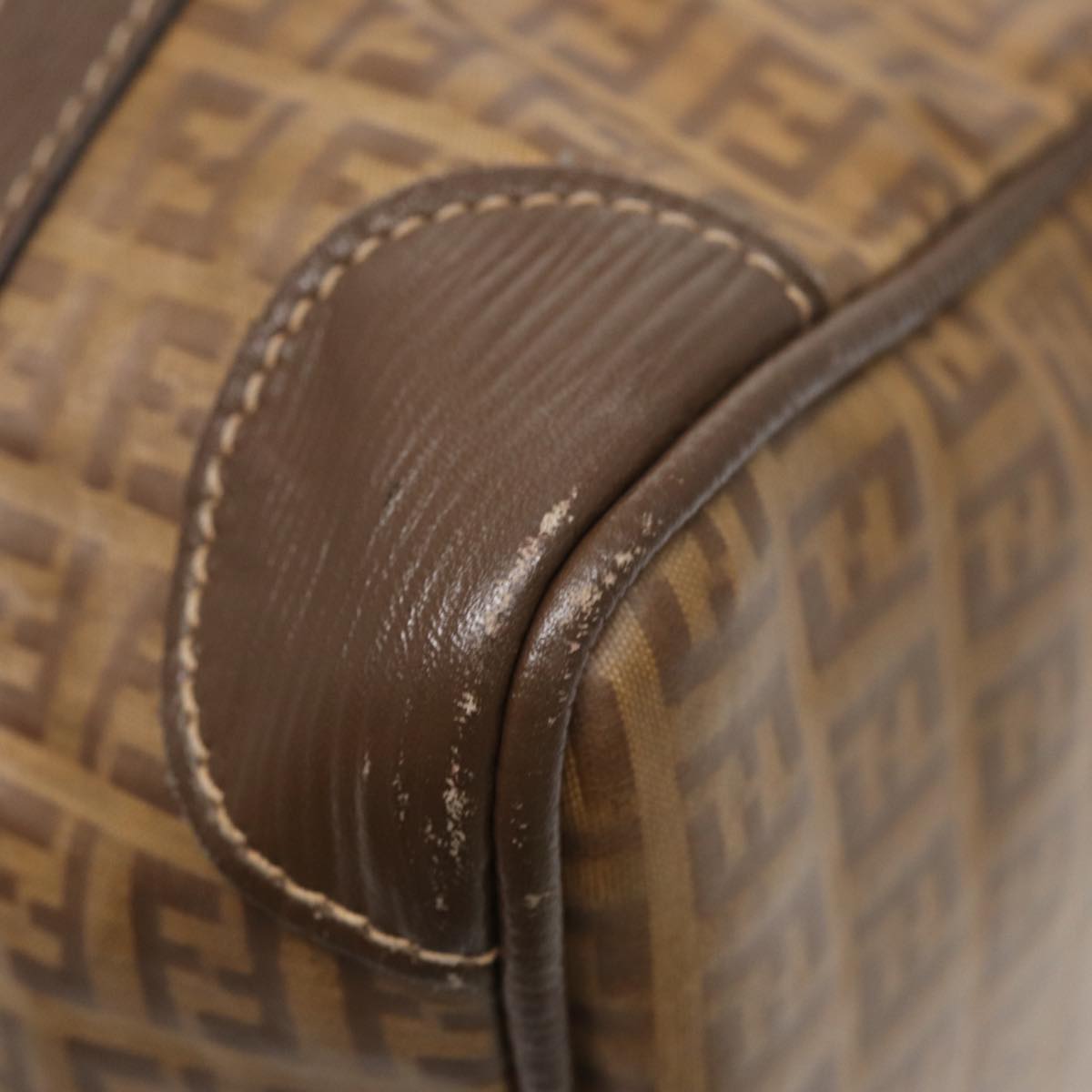 FENDI Zucchino Canvas Boston Bag Vintage Beige Brown gold 87247