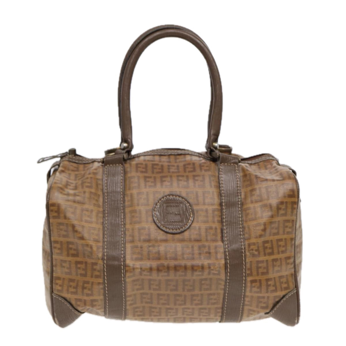 FENDI Zucchino Canvas Boston Bag Vintage Beige Brown gold 87247