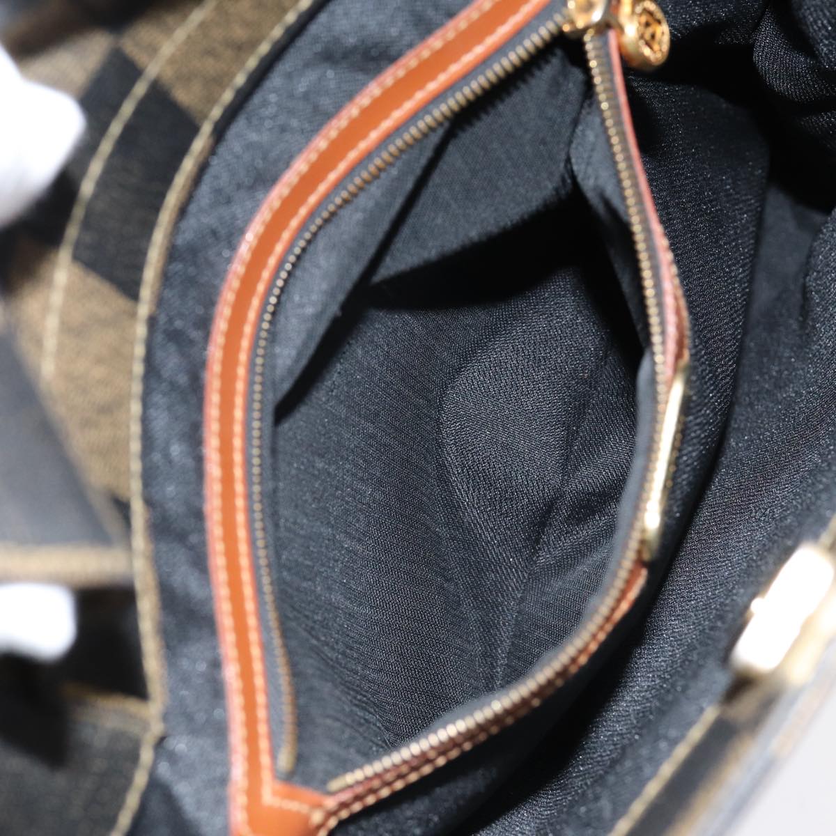 FENDI Pecan Canvas Hand Bag 2way Brown Black 87252