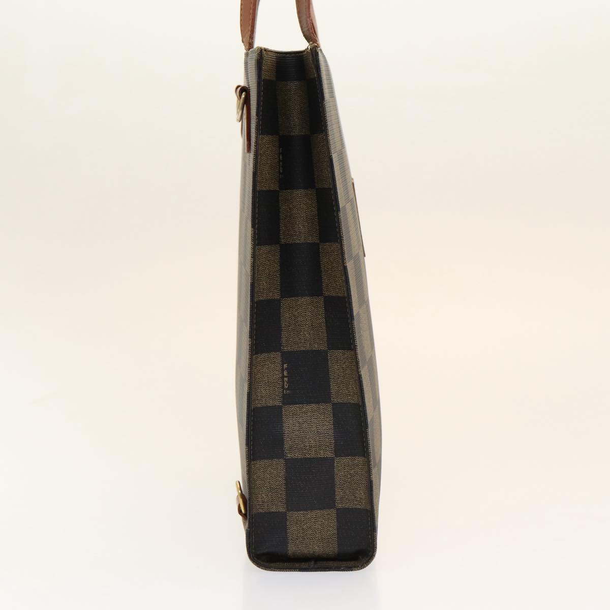 FENDI Pecan Canvas Hand Bag 2way Brown Black 87252