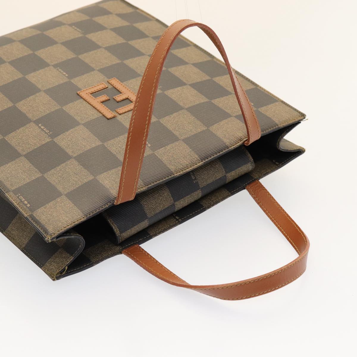 FENDI Pecan Canvas Hand Bag 2way Brown Black 87252