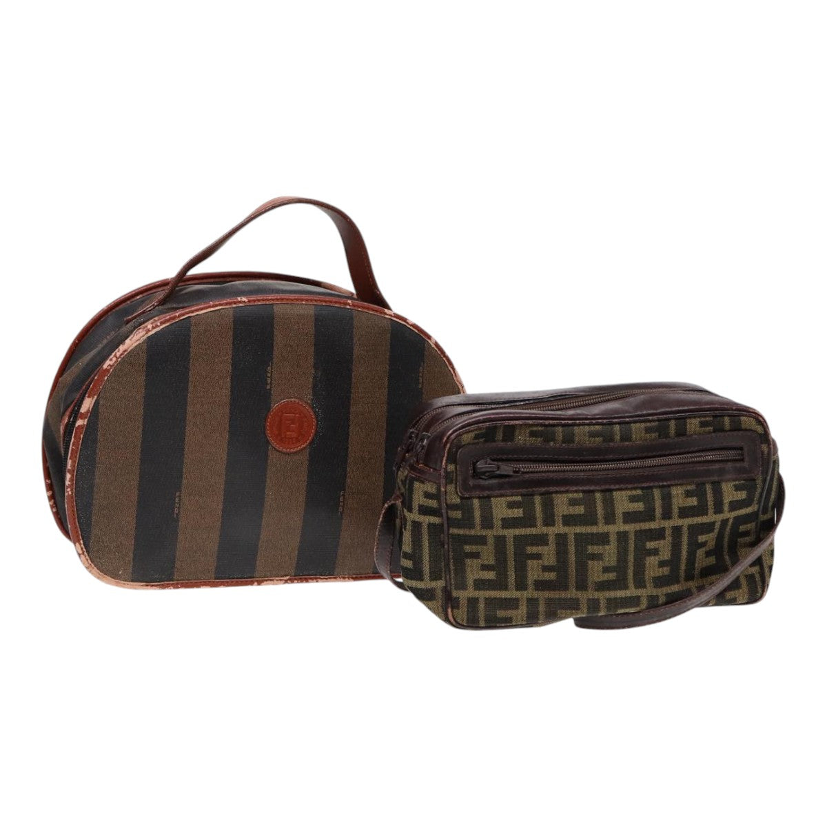 FENDI Zucca Canvas Pecan Canvas Shoulder Bag 2Set Brown Beige 87321
