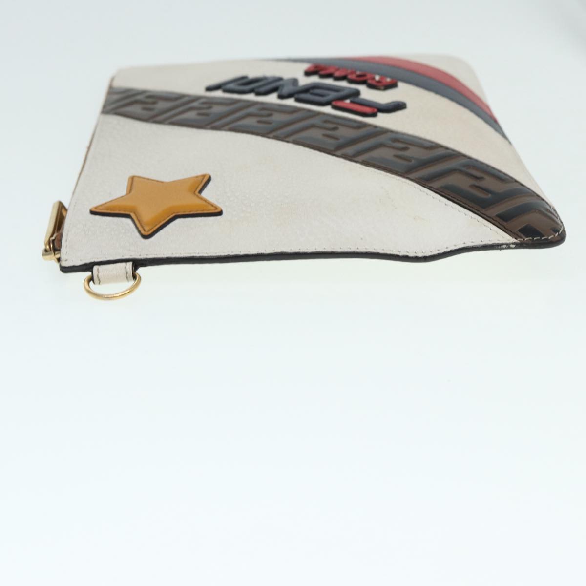 FENDI FILA Collaboration Clutch Bag Leather Beige Gold 87366