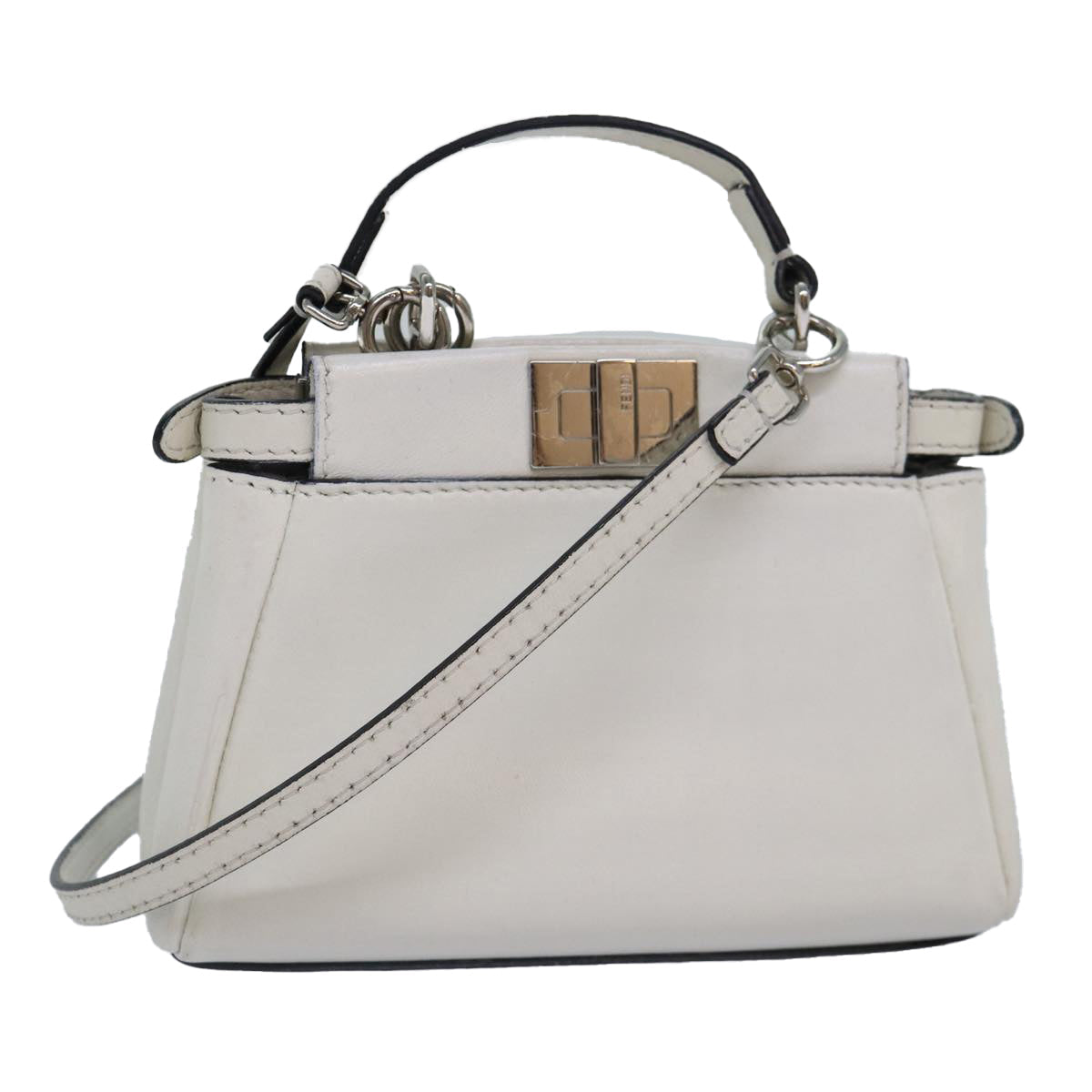 FENDI Peek A Boo Small Shoulder Bag Leather 2way White 87645