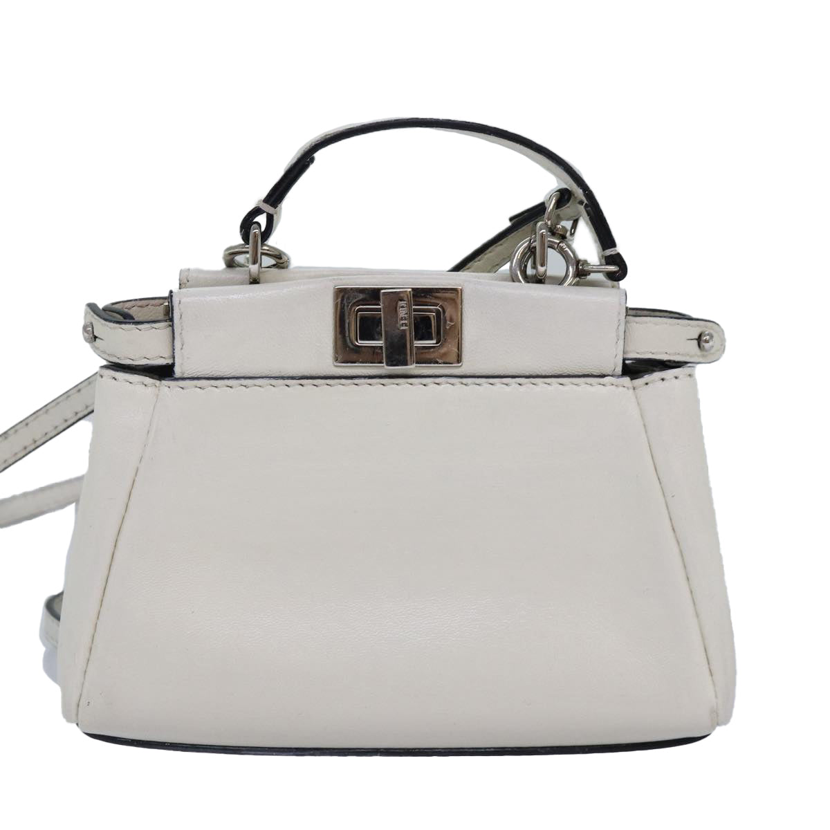 FENDI Peek A Boo Small Shoulder Bag Leather 2way White 87645