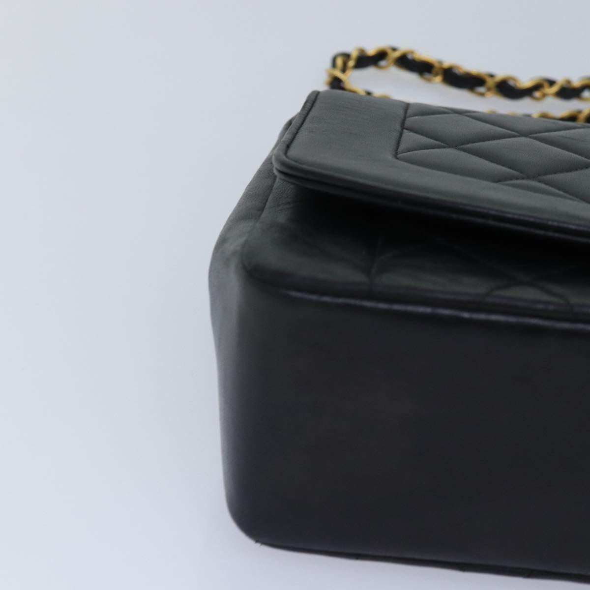CHANEL Diana Matelasse Chain Shoulder Bag Lamb Skin Black CC 87740A