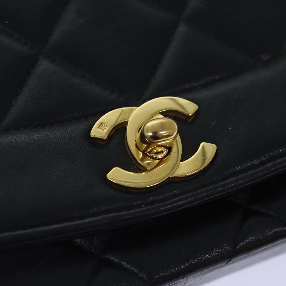 CHANEL Diana Matelasse Chain Shoulder Bag Lamb Skin Black CC 87740A