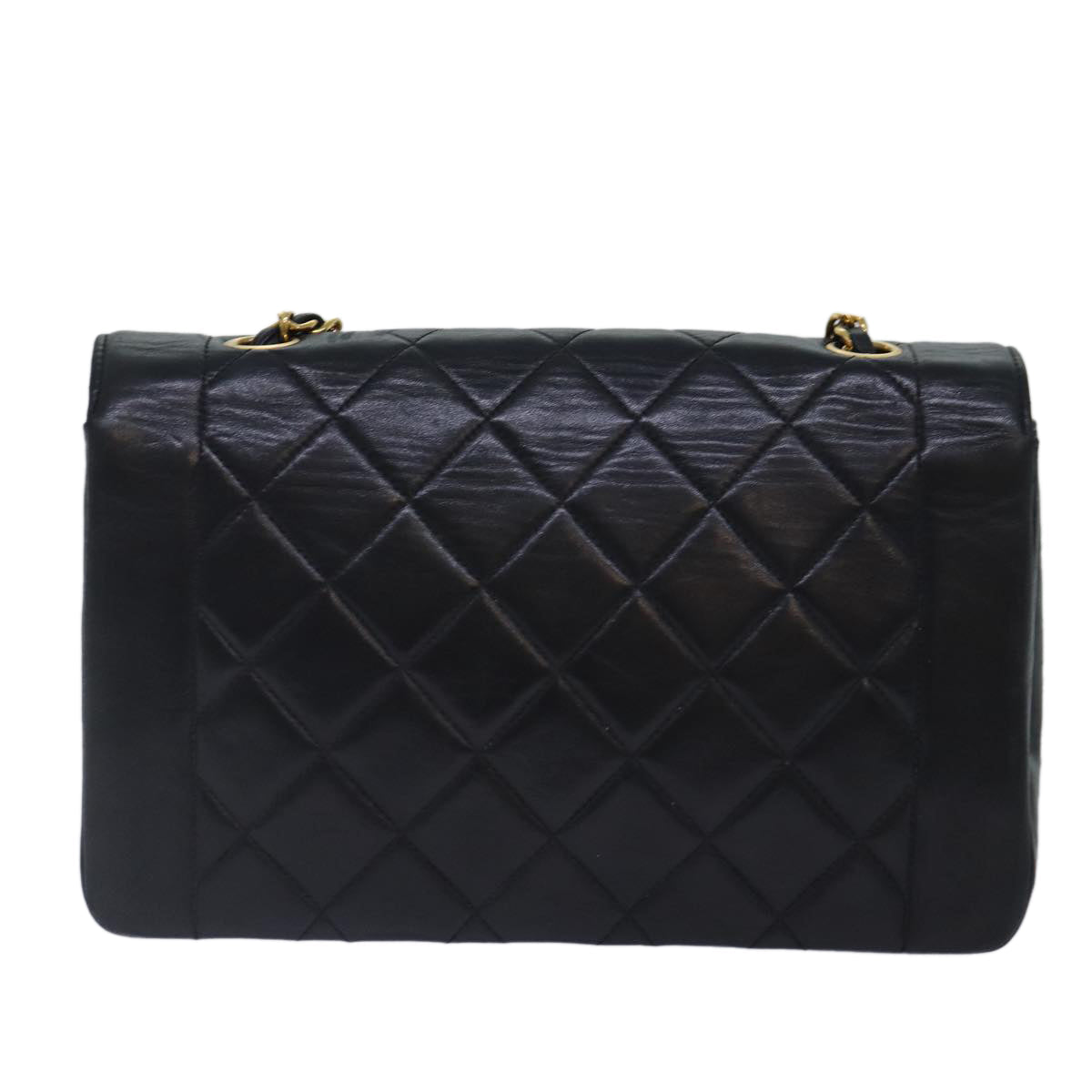 CHANEL Diana Matelasse Chain Shoulder Bag Lamb Skin Black CC 87740A