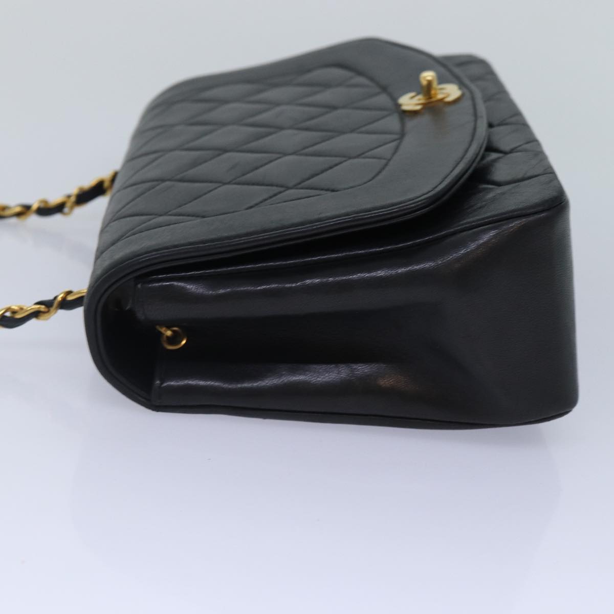 CHANEL Diana Matelasse Chain Shoulder Bag Lamb Skin Black CC 87740A
