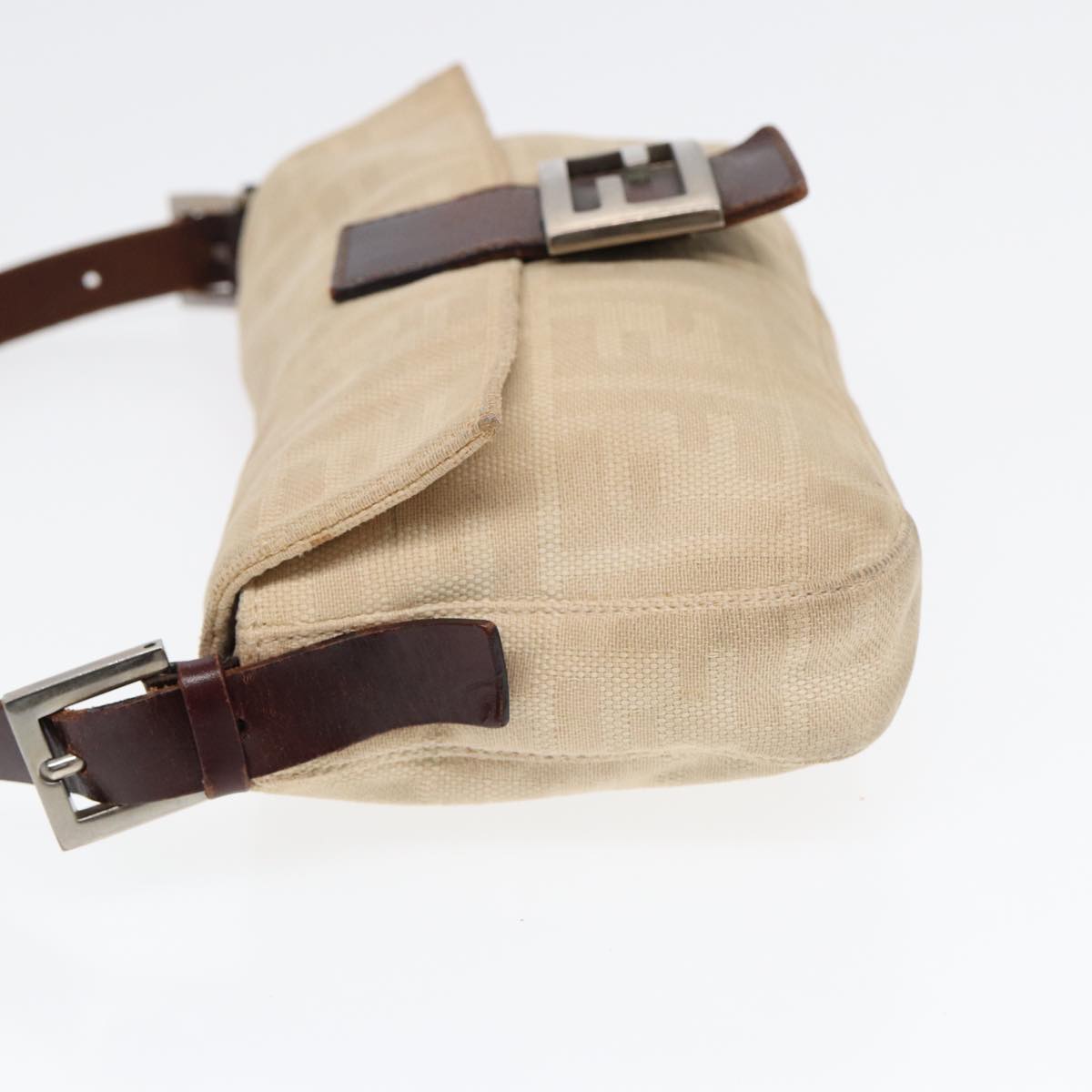 FENDI Zucca Canvas Mamma Baguette Shoulder Bag Beige Brown Silver 87743