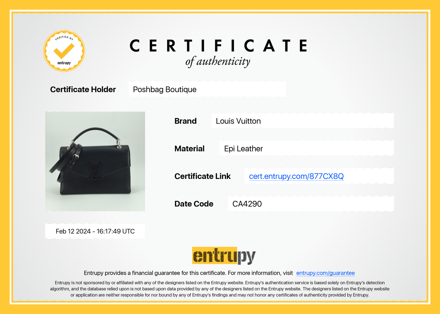 Louis Vuitto Pochette Grenelle Black Epi Leather Bag
