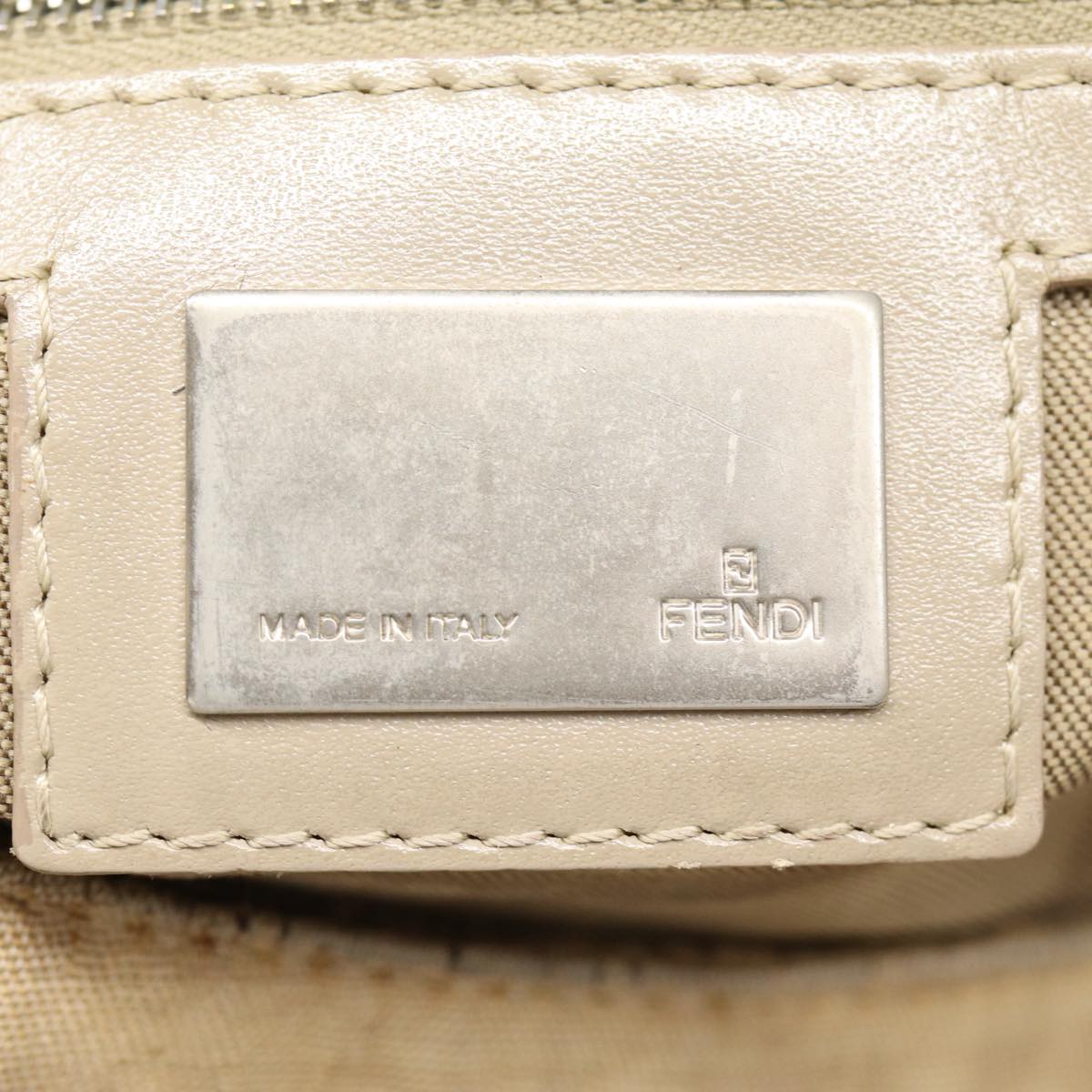 FENDI Zucchino Canvas Shoulder Bag Silver Beige 87811