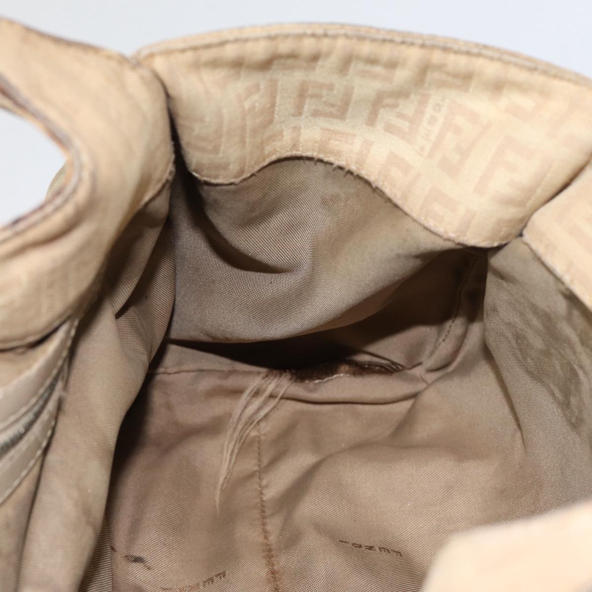 FENDI Zucchino Canvas Shoulder Bag Silver Beige 87811