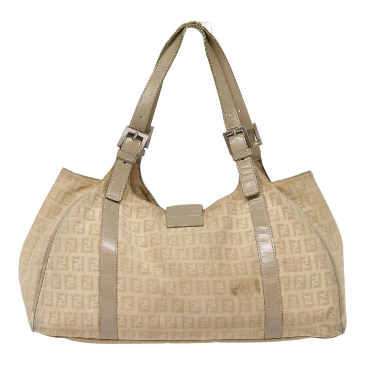 FENDI Zucchino Canvas Shoulder Bag Silver Beige 87811