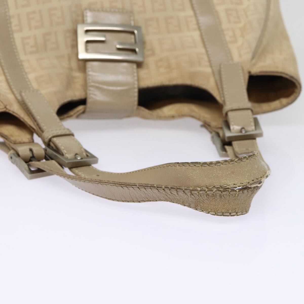 FENDI Zucchino Canvas Shoulder Bag Silver Beige 87811