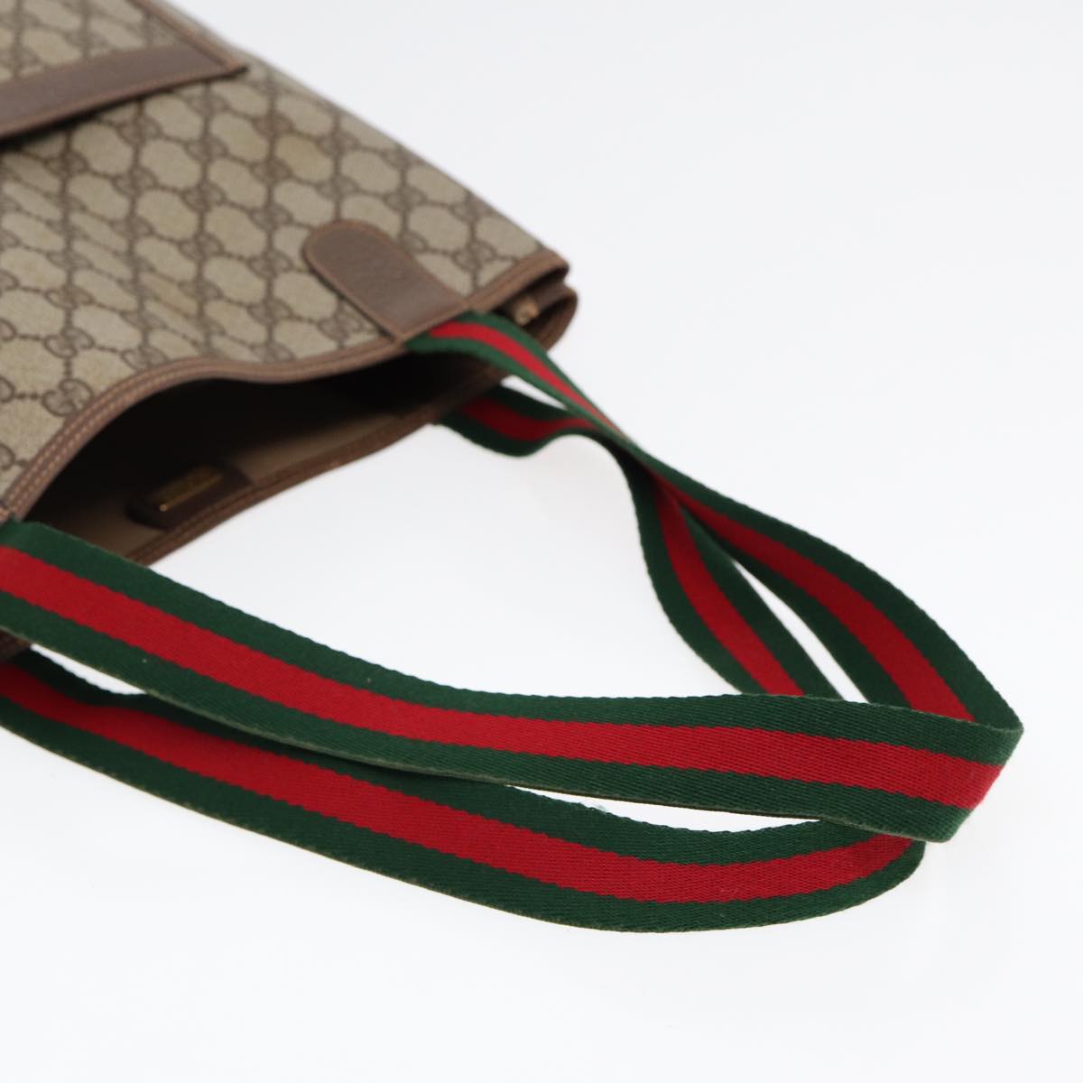 GUCCI GG Supreme Web Sherry Line Tote Bag PVC Beige Red Green 002 123 87902
