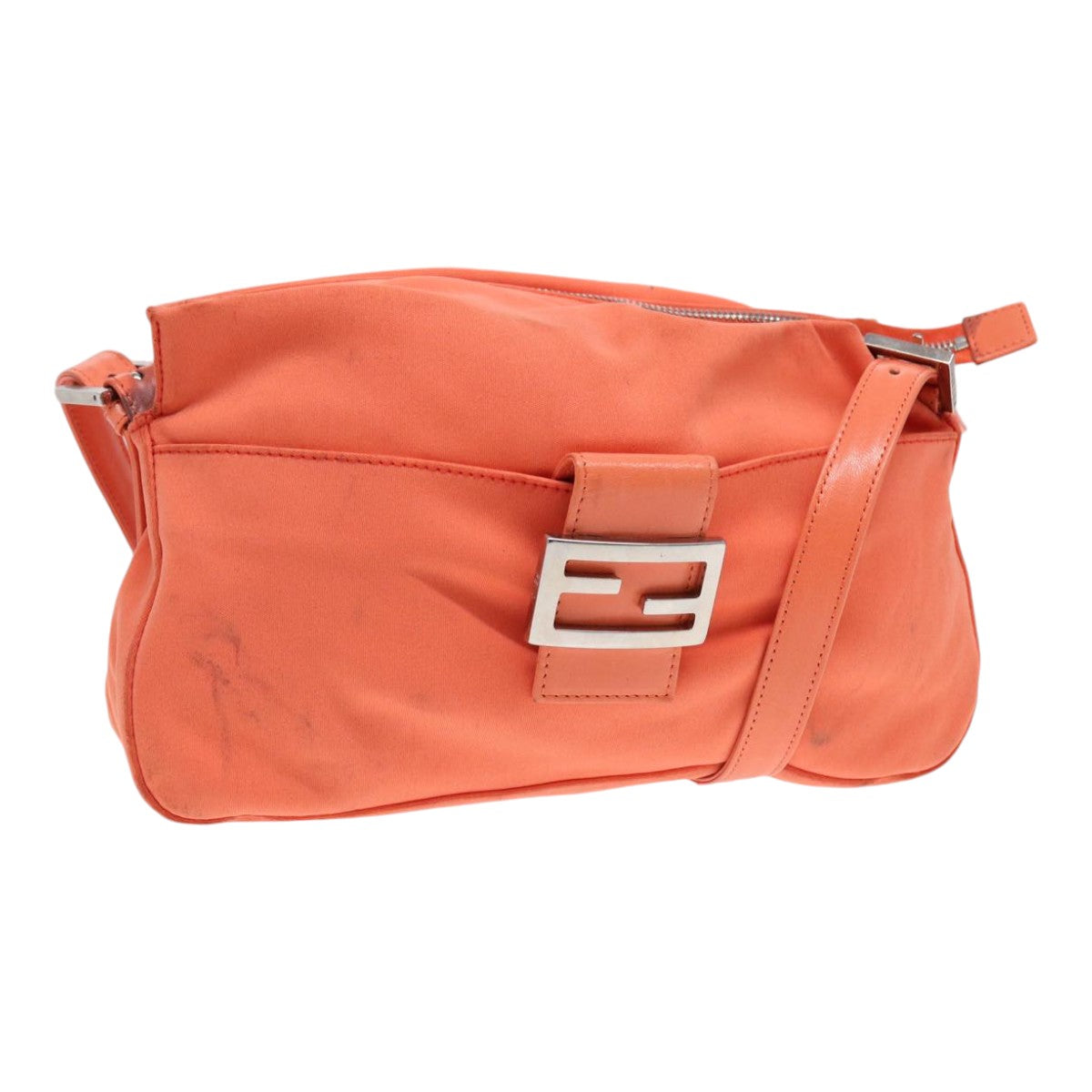 FENDI Mamma Baguette Shoulder Bag Nylon Orange Silver 88076