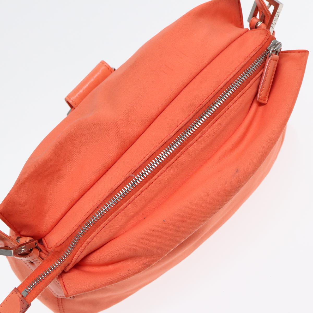 FENDI Mamma Baguette Shoulder Bag Nylon Orange Silver 88076