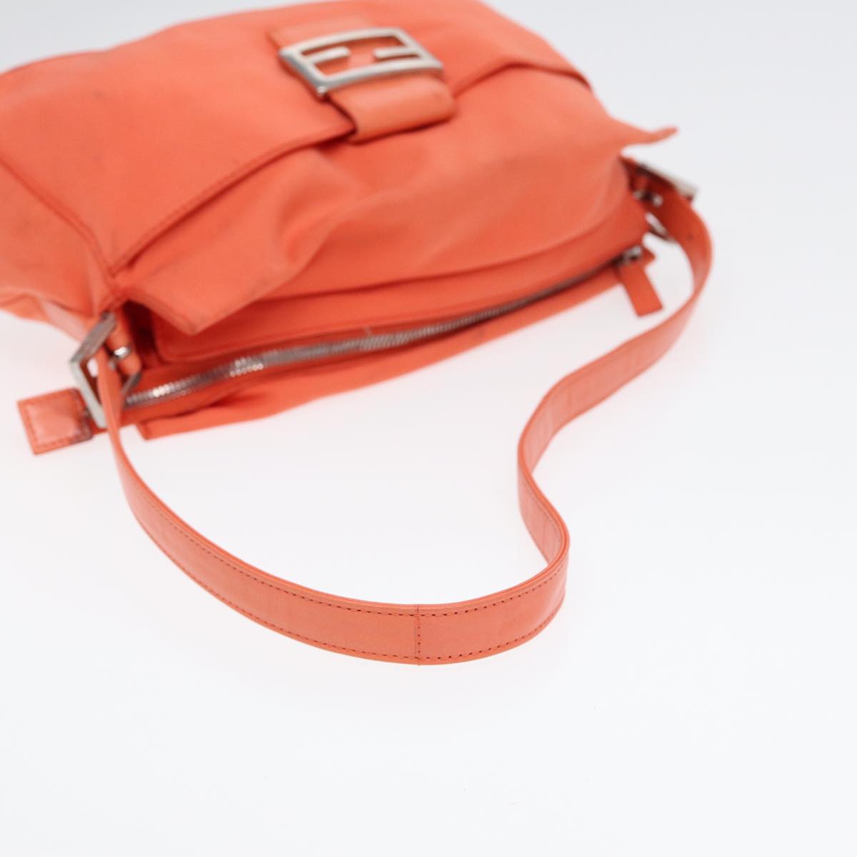 FENDI Mamma Baguette Shoulder Bag Nylon Orange Silver 88076