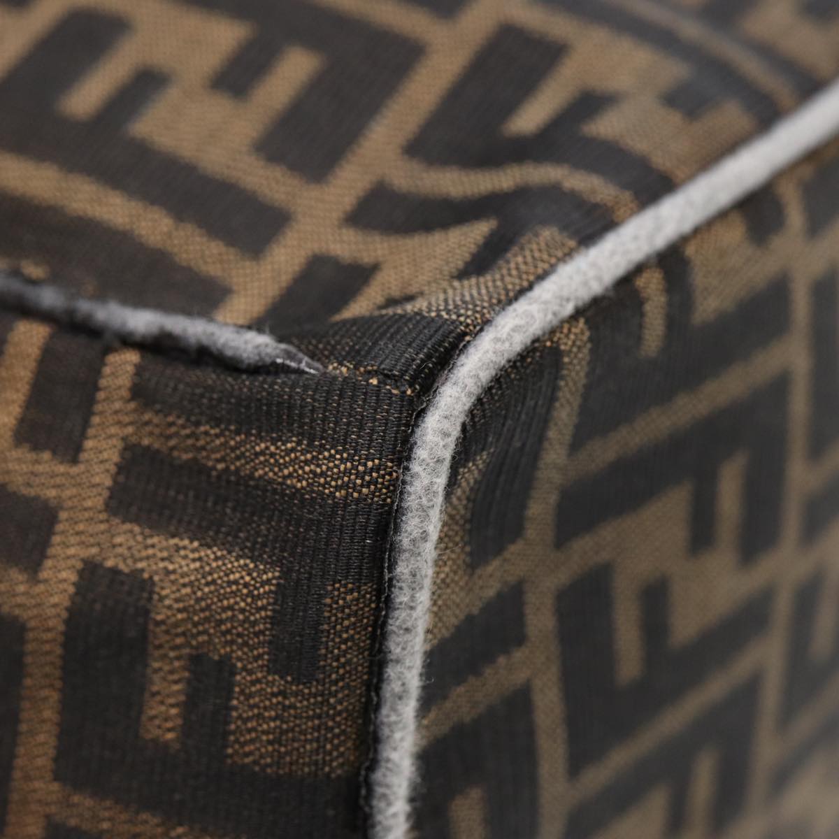 FENDI Zucca Canvas Hand Bag Brown Black gold 88081