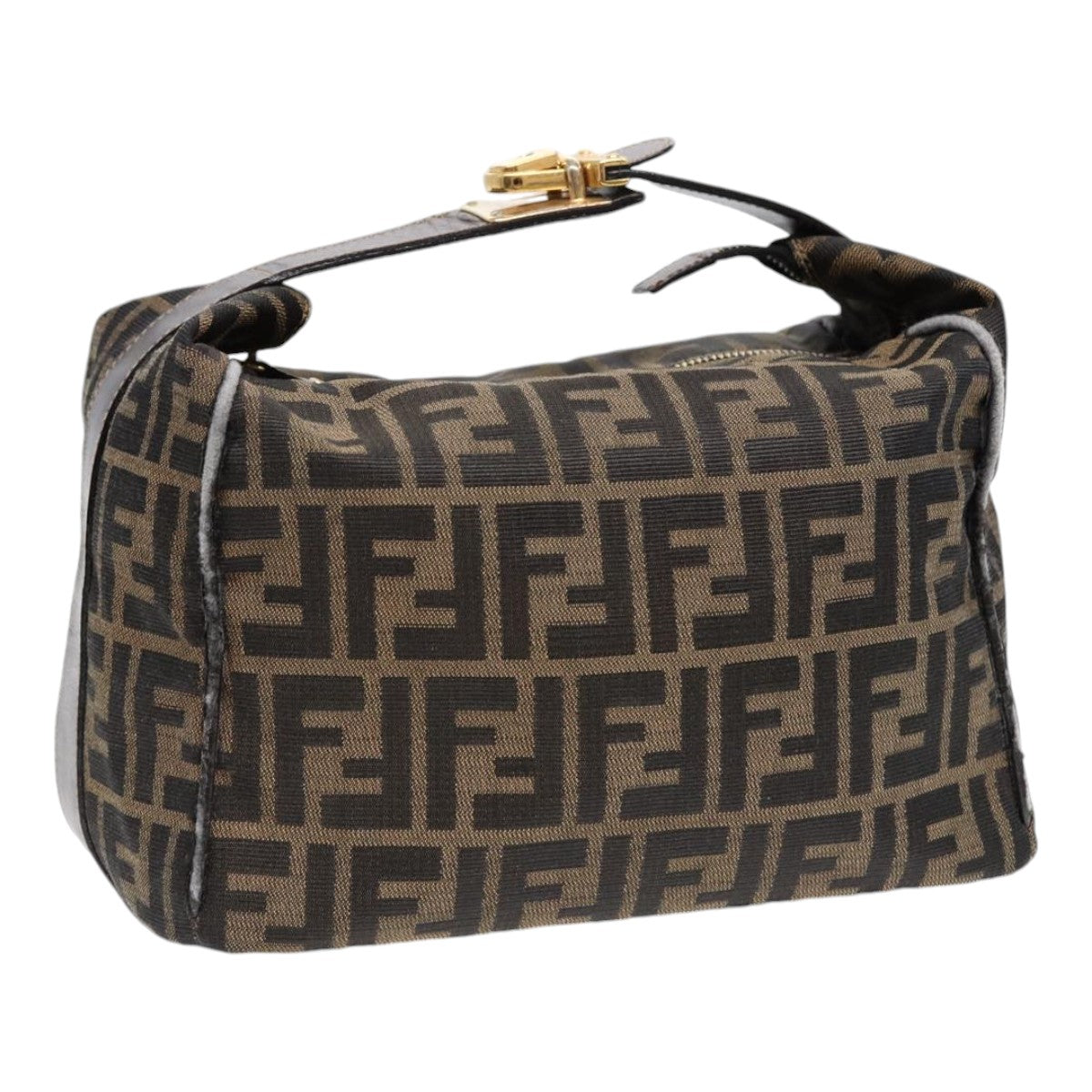 FENDI Zucca Canvas Hand Bag Brown Black gold 88081