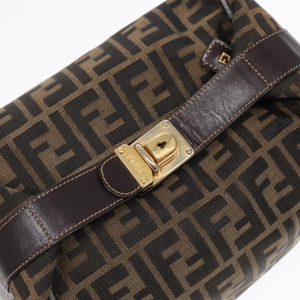 FENDI Zucca Canvas Hand Bag Brown Black gold 88081