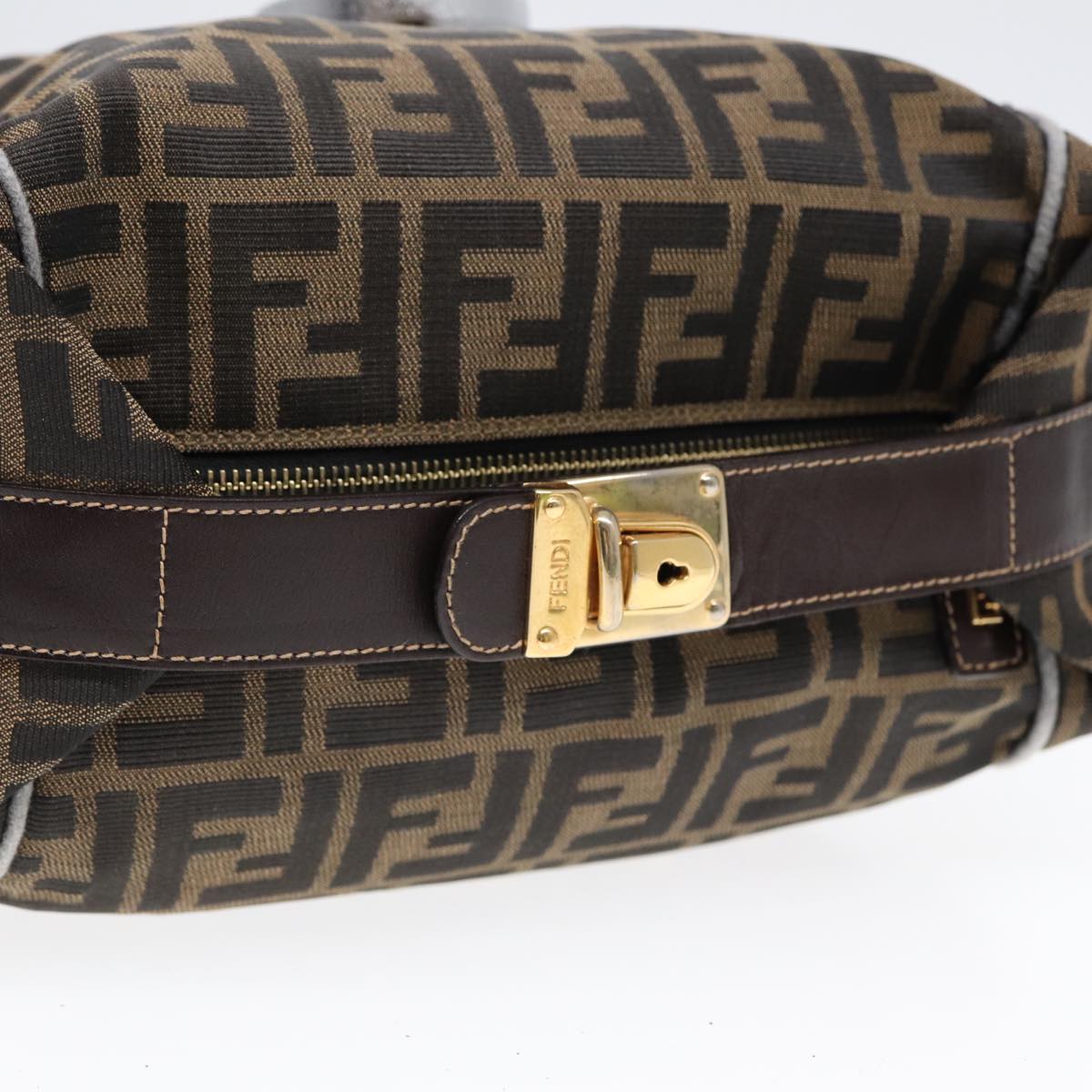 FENDI Zucca Canvas Hand Bag Brown Black gold 88081