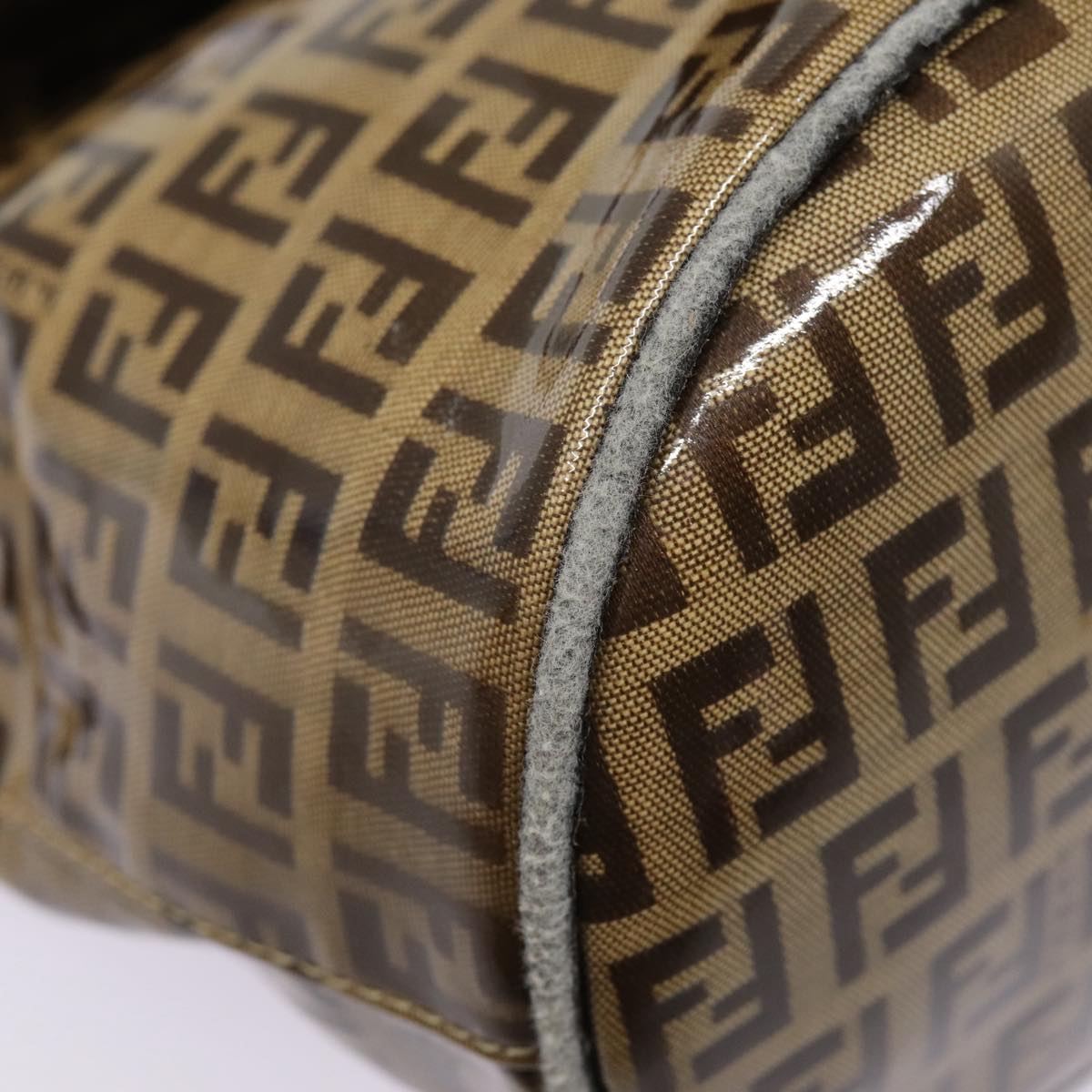 FENDI Zucchino Canvas Hand Bag Beige Gold 88084