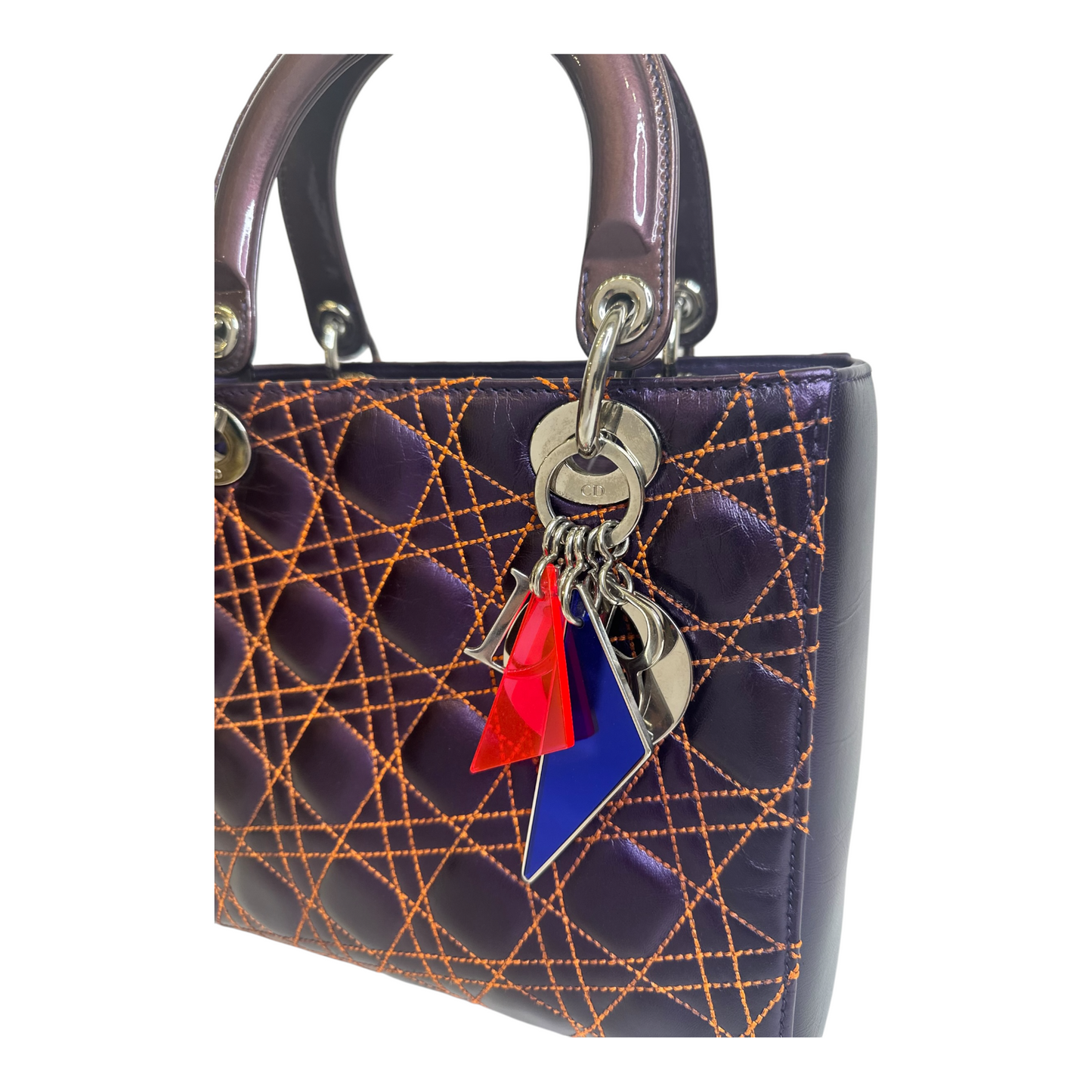 Christian Dior Metallic Lambskin Cannage Medium Anselm Reyle Lady Dior Purple Orange