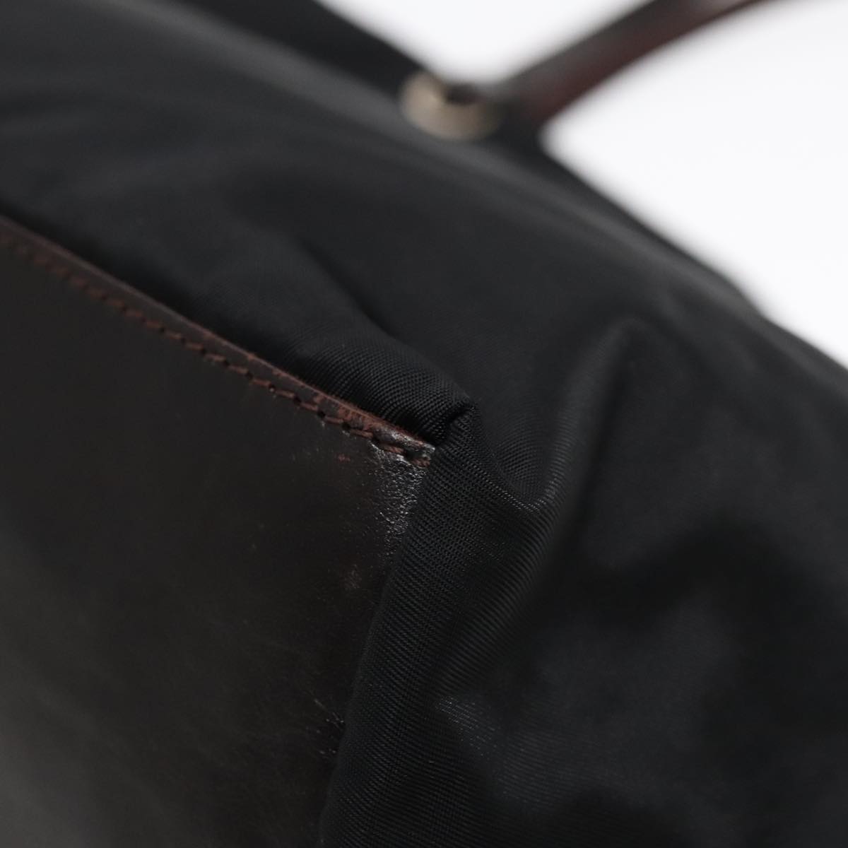 FENDI Tote Bag Nylon Leather Black Dark Brown Silver 88189