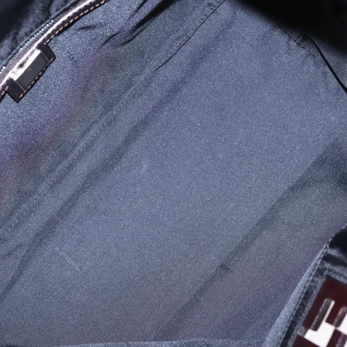FENDI Tote Bag Nylon Leather Black Dark Brown Silver 88189