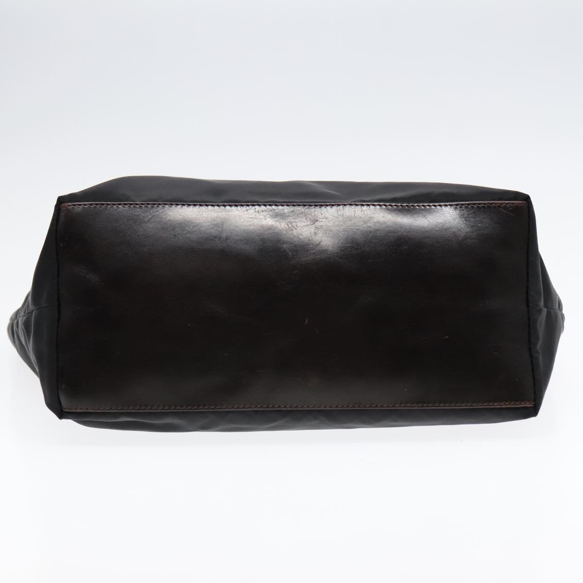 FENDI Tote Bag Nylon Leather Black Dark Brown Silver 88189