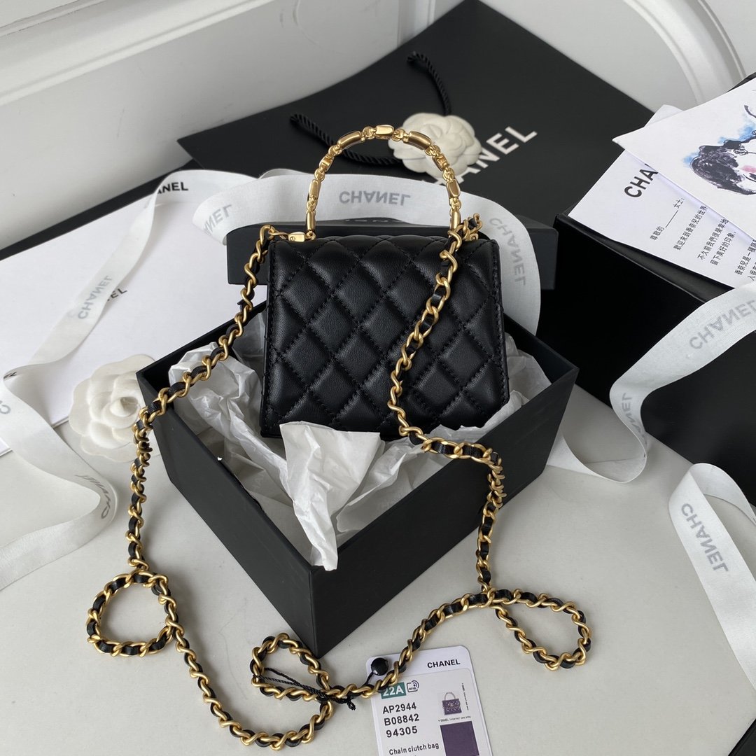 CHL Clutch With Chain Gold Hardware Black For Women Handbags, Shoulder Bags 5.7in/14.5cm AP2945