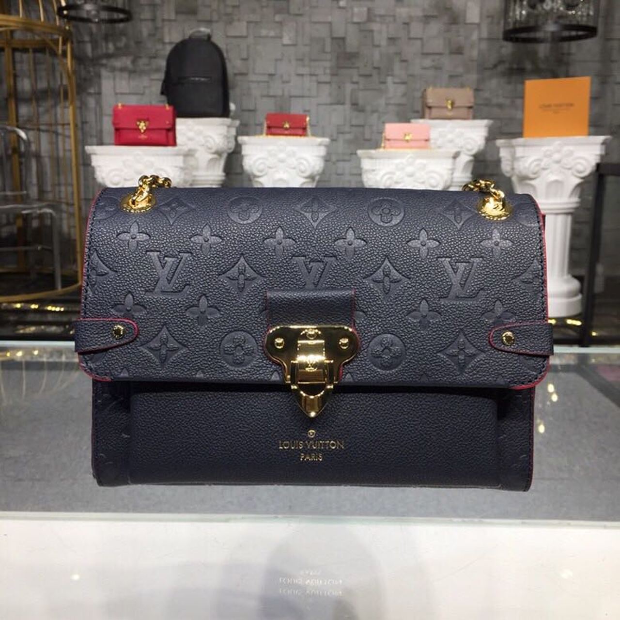 LV Vavin PM Monogram Empreinte Navy Blue/Red For Women, WomenÃ¢â‚¬â„¢s Handbags, Shoulder And Crossbody Bags 9.8in/25cm LV M52271