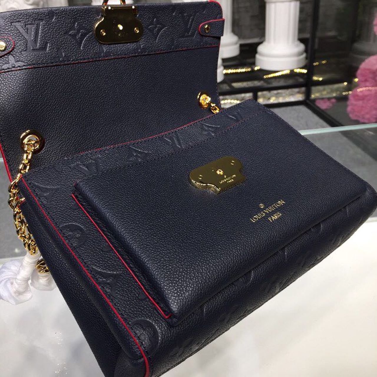 LV Vavin PM Monogram Empreinte Navy Blue/Red For Women, WomenÃ¢â‚¬â„¢s Handbags, Shoulder And Crossbody Bags 9.8in/25cm LV M52271
