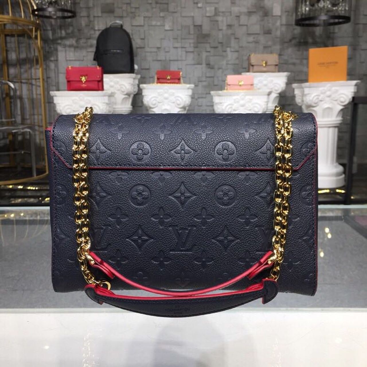 LV Vavin PM Monogram Empreinte Navy Blue/Red For Women, WomenÃ¢â‚¬â„¢s Handbags, Shoulder And Crossbody Bags 9.8in/25cm LV M52271