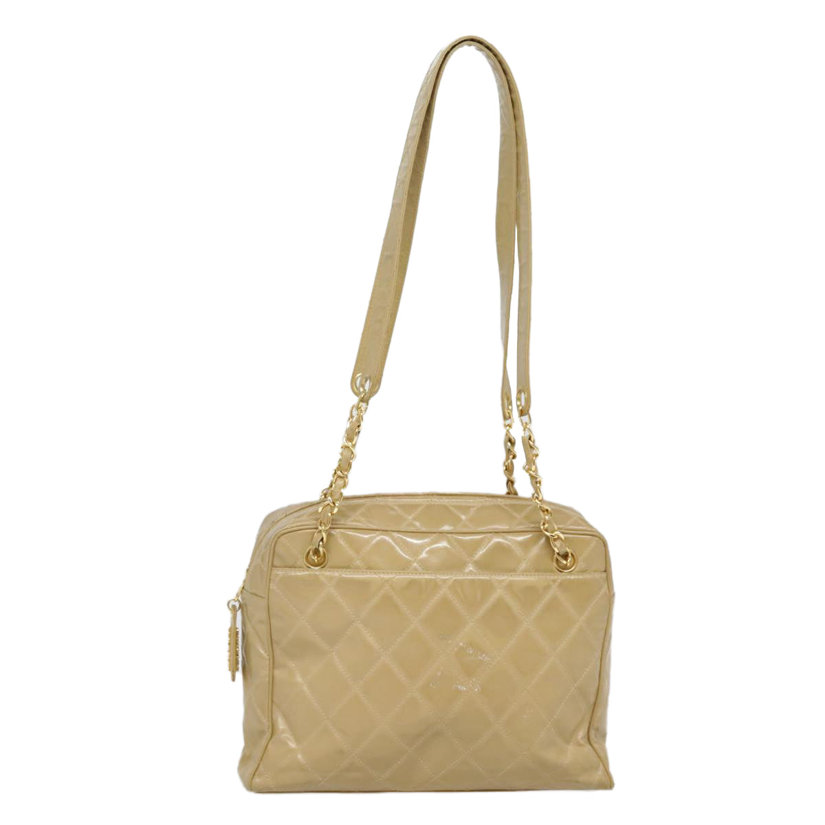 CHANEL Matelasse Chain Shoulder Bag Enamel Beige Silver CC 88244