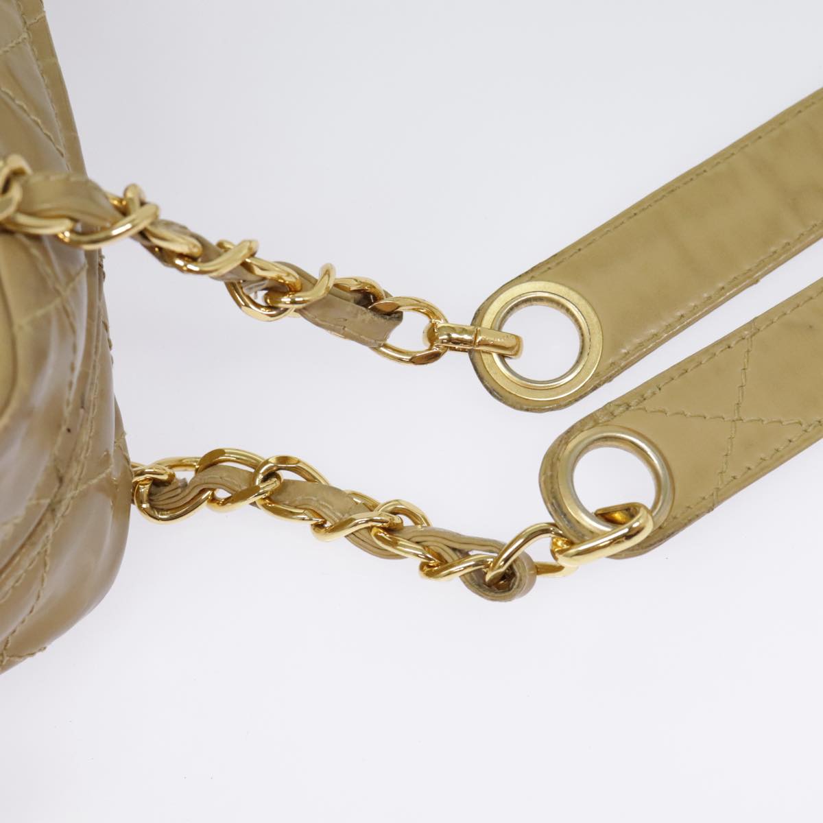 CHANEL Matelasse Chain Shoulder Bag Enamel Beige Silver CC 88244