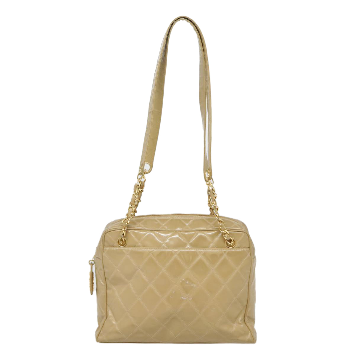 CHANEL Matelasse Chain Shoulder Bag Enamel Beige Silver CC 88244