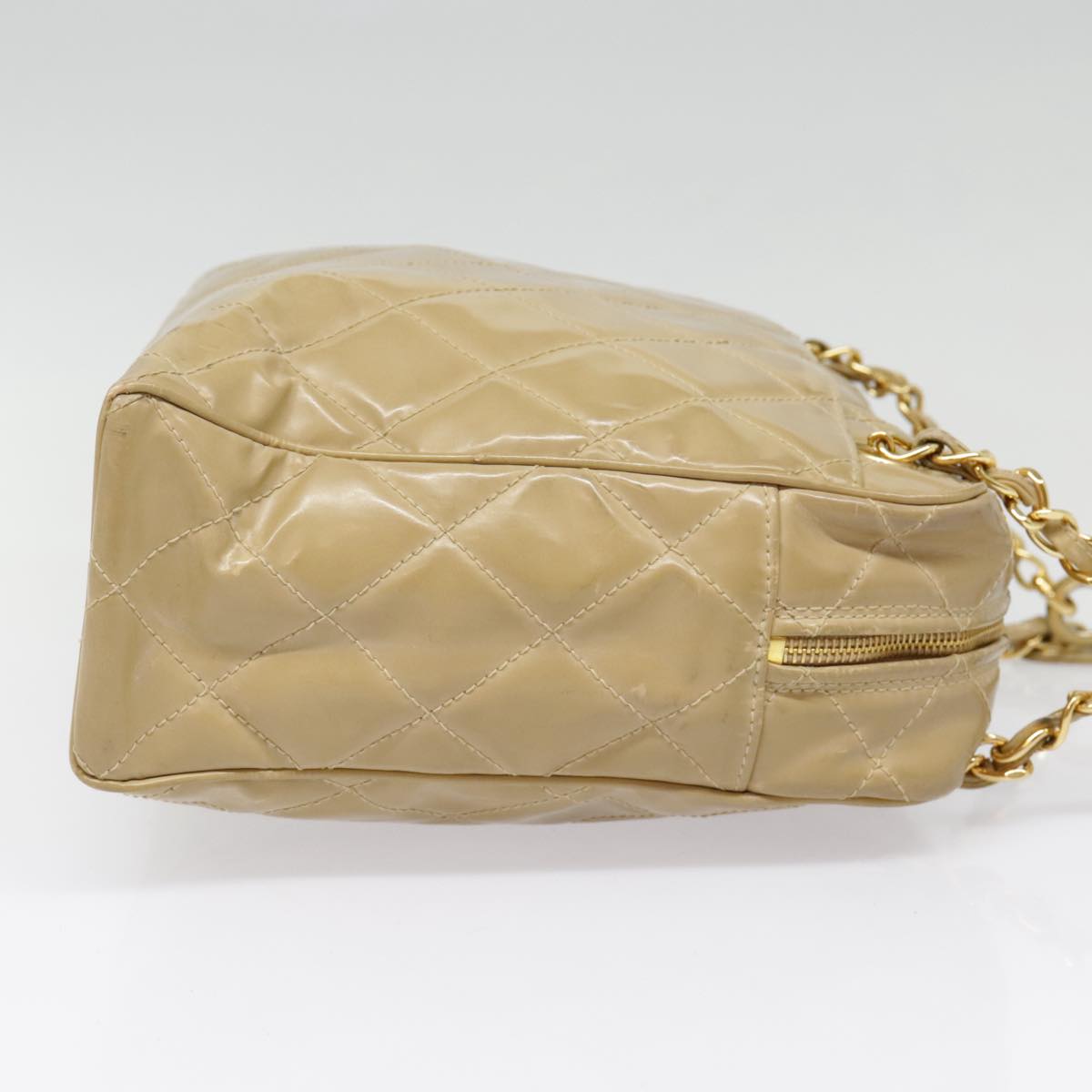 CHANEL Matelasse Chain Shoulder Bag Enamel Beige Silver CC 88244