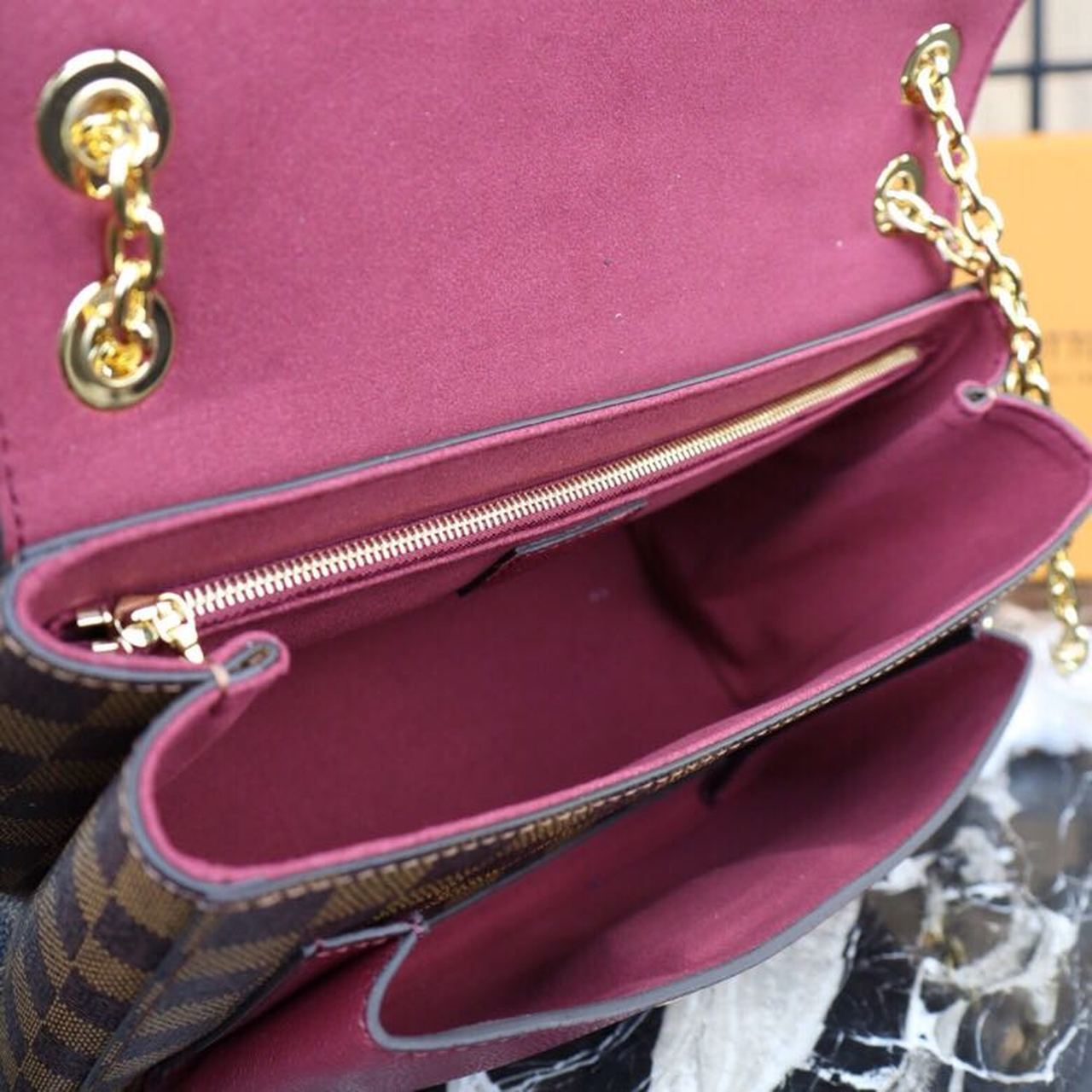 LV Vavin PM Damier Ebene Canvas Bordeaux Red For Women, WomenÃ¢â‚¬â„¢s Handbags, Shoulder Bags 9.8in/25cm LV N40109