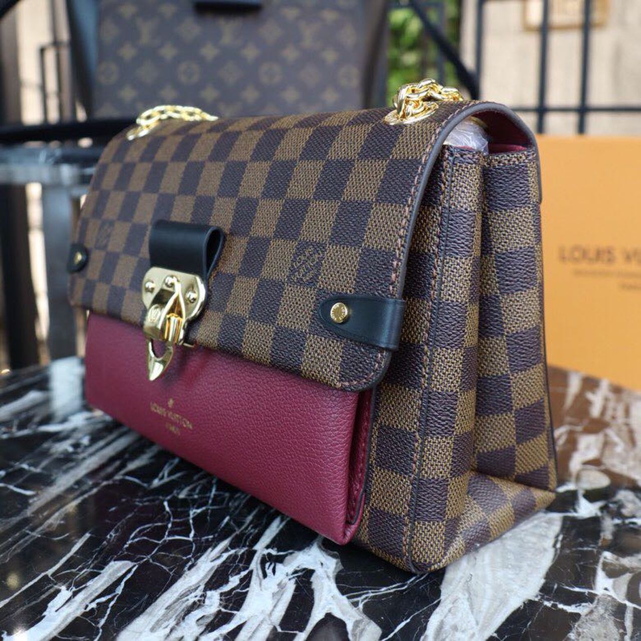 LV Vavin PM Damier Ebene Canvas Bordeaux Red For Women, WomenÃ¢â‚¬â„¢s Handbags, Shoulder Bags 9.8in/25cm LV N40109