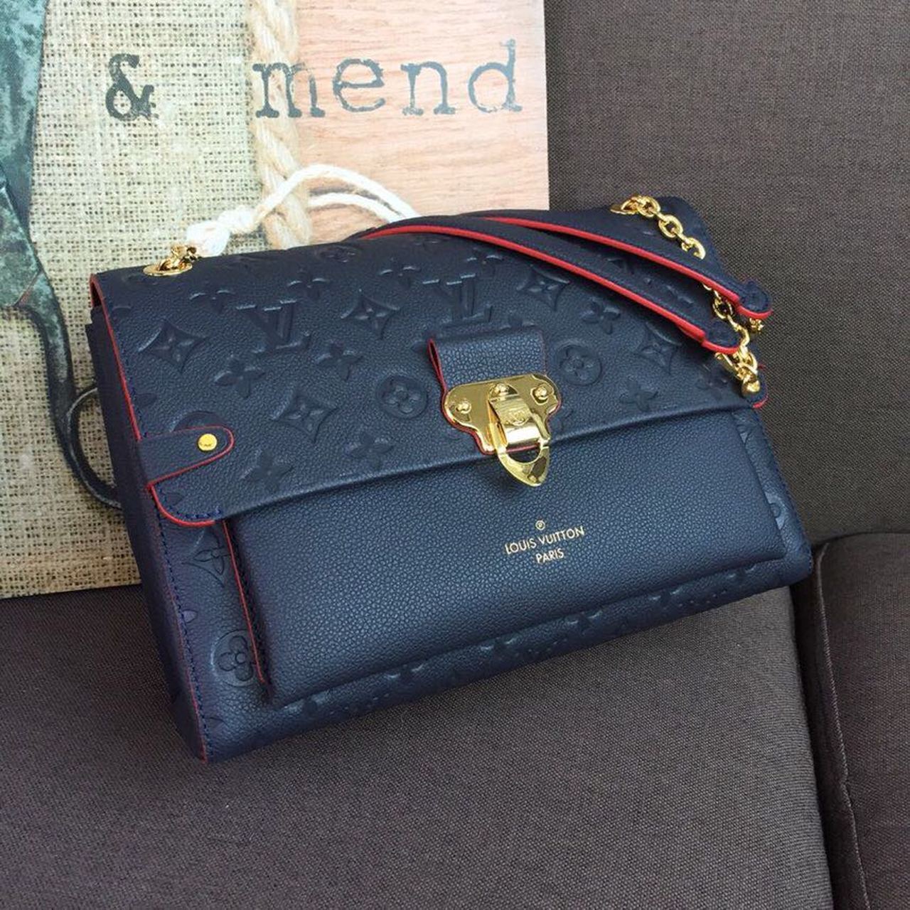 LV Vavin MM Monogram Empreinte Navy Blue For Women, WomenÃ¢â‚¬â„¢s Handbags, Shoulder And Crossbody Bags 9.8in/25cm LV M43925